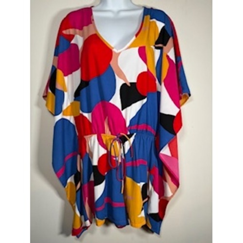 Carole Christian Romper Kaftan Abstract Multi‎ Color Geometric V-Neck Resortwear